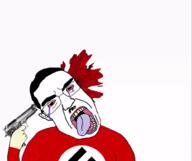 ack animated arm blood bloodshot_eyes crying dead firearm glasses gun hair hand holding_gun holding_object holding_pistol mustache nazism oe_cake open_mouth pistol pol_4chan shooting soyjak subvariant:patrick suicide swastika tongue total_cracker_death variant:chudjak video weapon // 1000x839 // 19.8MB