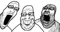 3soyjaks glasses grin open_mouth soyjak stubble variant:unknown // 461x245 // 11.2KB