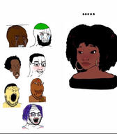 african_american afro asian beard black_skin black_woman blush coprophagia crying dark earring female glasses lips lipstick mustache nigger open_mouth pajeet soyjak stubble subvariant:crazed_troonjak subvariant:soyak_(crazed) tranny variant:black_wojak variant:chudjak variant:gapejak variant:soyak yellow_skin // 720x824 // 176.7KB