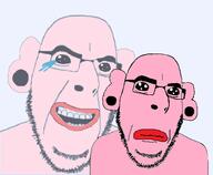 2soyjaks closed_mouth crying ftm glasses laughing lips open_mouth pink_skin pooner soyjak stubble variant:cobson // 469x385 // 67.6KB