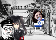 2soyjaks ack angry anime anne_frank blush closed_mouth clothes diary hanging hat holding_object nazism necktie open_mouth rope sonnenrad soyjak swastika tongue uniform variant:chudjak yellow_teeth // 1024x738 // 446.9KB
