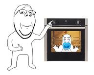 2soyjaks baby bloodshot_eyes bowtie child_abuse crying full_body glasses holocaust irl oven pacifier smile soyjak stubble subvariant:wholesome_soyjak thumbs_up variant:gapejak variant:markiplier_soyjak // 1000x800 // 211.2KB