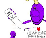 2soyjaks arm bloodshot_eyes bowl energy_drink fish fish_tank hand holding_object horn i_love one_eye one_eyed_one_horned_flying_purple_people_eater open_mouth purple_skin smile soyjak stubble subvariant:wholesome_soyjak variant:gapejak variant:soyak_crying wing wrinkles yellow_teeth // 1493x1237 // 114.9KB