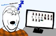 black_skin clothes computer hair janny meta meta:tagme moderator open_mouth soybooru speech_bubble stubble text variant:gapejak variant:markiplier_soyjak white_skin // 1500x971 // 213.6KB