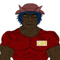 black_skin blue_hair cat_(muscle_nigger) cat_(namefag) cat_ear clothes eyes_like_the_o-o-cean hat meta:namefags oneshot smile subvariant:muscular_chud variant:chudjak yellow_sclera // 1024x1024 // 555.0KB