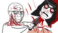 2soyjaks anti_soytan beheading blood blood_from_eyes blood_from_neck blood_on_face blood_splatter bloodshot_eyes blush closed_mouth clothes death decapitation glasses gore hair knife murder soyjak stubble total_sloptran_death variant:killjak variant:soytan // 1920x1080 // 133.1KB