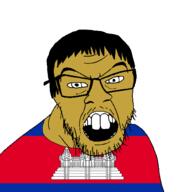 brown_skin cambodia clothes country flag glasses hair open_mouth small_eyes soyjak stubble variant:feraljak // 1500x1500 // 81.4KB