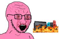 blood bloodshot_eyes crying fire glasses nintendo nintendo_switch open_mouth soyjak stubble variant:soyak vein video_game // 1200x800 // 240.2KB