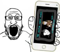 arm burgundy clothes glasses hand hearts_of_iron hoi4 holding_object holding_phone iphone open_mouth phone soyjak stubble subvariant:phoneplier subvariant:phoneplier_vertical the_new_order tno tshirt variant:markiplier_soyjak // 1028x900 // 549.1KB