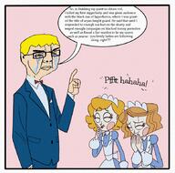 amy_(nandroid) bloodshot_eyes closed_mouth clothes crying emmy_the_robot glasses maid nate robot speech_bubble suit text variant:chudjak yellow_hair // 874x864 // 1.1MB