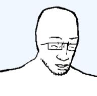 closed_eyes closed_mouth glasses grin soyjak stubble variant:unknown // 572x563 // 5.9KB