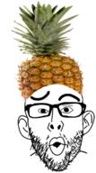 clothes ear food foodjak fruit glasses half_open_mouth hat pineapple raised_eyebrow series:fruiterz! soyjak stubble variant:nojak // 259x466 // 117.6KB