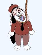 clothes dead dnbtard dog furfag glasses hanging happy_birthday_faggot moustache mouth_open nokoloo obese rope suit tranny variant:bernd // 1308x1704 // 112.1KB
