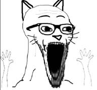 animal arm cat ear glasses hand hands_up open_mouth soyjak stubble subvariant:wewjak variant:soyak whisker // 640x591 // 139.9KB