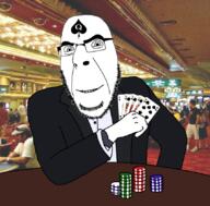 bbc card casino closed_mouth clothes full_body gambling glasses queen_of_spades smile stubble subvariant:spadeson suit variant:cobson // 846x831 // 832.8KB