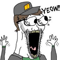 arm brown_hair cap clothes ear glasses hair hand hands_up hat mario nintendo open_mouth question_mark_block robot soyjak stubble subvariant:waow text twitch v_(4chan) variant:soyak video_game vinesauce vinny // 1024x1024 // 314.7KB