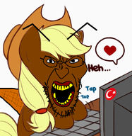 animal antenna applejack applejack_(namefag) appleroach brown_skin clothes cockroach computer cross_eyed desk ear flag flag:turkiye glasses gums hair hat heart meta:namefags my_little_pony nose open_mouth pony roach rotten_teeth stubble table teeth text trend:slopjak turkaryan turkiye turkroach tvrkaryan typing variant:angry_soyjak wing yellow_teeth // 1299x1334 // 847.4KB