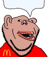 amerimutt brown_skin clothes ear mcdonalds mutt open_mouth soyjak speech_bubble speech_bubble_empty stubble subvariant:impish_amerimutt variant:impish_soyak_ears // 768x900 // 111.9KB