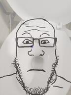 closed_mouth front_facing glasses irl jewish_toilet judaism neutral soyjak star_of_david stubble subvariant:neutralplier toilet variant:markiplier_soyjak // 600x800 // 517.1KB