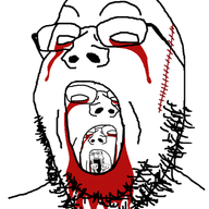 4soyjaks animated blood byonbyon glasses hand horror open_mouth pointing poyopoyo soyjak stitch stubble variant:gapejak variant:markiplier_soyjak white_eyes // 403x480 // 530.5KB