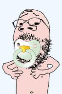arm artist:tvrkicwvrriorforyuo baby babyjak belly belly_button glasses hd high_quality high_res holding_object nipple pacifier remastered small_eyes soyjak stubble torso variant:gapejak white_skin // 676x1021 // 179.1KB