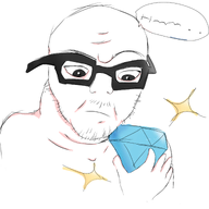 art blue_gem credits_to_og_artist curious drawfag drawing fingers gem glasses hand meta:not_oc meta:tagme sparkles speech_bubble stubble variant:feraljak // 2048x2048 // 875.1KB