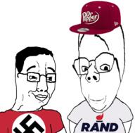 2soyjaks arm closed_mouth clothes distorted glasses hair hat libertarian nazism rand_paul right right_wing smile soyjak stubble subvariant:rand subvariant:wholesome_soyjak swastika variant:chudjak variant:gapejak // 1214x1195 // 481.4KB