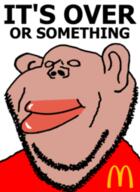 amerimutt brown_skin closed_eyes closed_mouth clothes ear its_over mcdonalds meta:low_resolution soyjak stubble subvariant:impish_amerimutt text variant:impish_soyak_ears // 186x255 // 41.1KB