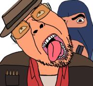 2soyjaks balaclava blue blue_team butterfly_knife closed_mouth clothes dead glasses hat knife mask murder necktie open_mouth red red_team smile smirk smug sniper_(tf2) soyjak spy_(tf2) suit team_fortress_2 tongue valve variant:bernd variant:cobson video_game weapon white_skin // 971x900 // 331.6KB