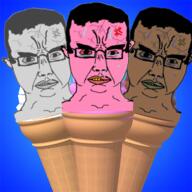 3soyjaks anger_mark angry bloodshot_eyes brown_skin ear glasses grey_skin hair ice_cream pink_skin soyjak subvariant:chudjak_front variant:chudjak vein yellow_teeth // 512x512 // 323.2KB