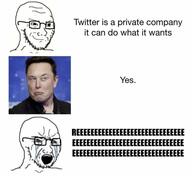 angry bloodshot_eyes crying elon_musk glasses open_mouth smile smug soyjak soyjak_comic stubble text twitter variant:soyak // 1444x1325 // 97.4KB
