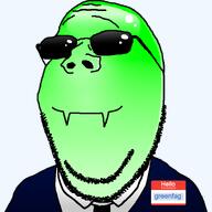 artist:greenfag clothes glasses green meta:namefags name_tag necktie smile subvariant:wholesome_soyjak suit sunglasses variant:gapejak // 757x757 // 212.6KB