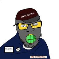 badge cap clenched_teeth clothes glasses green_teeth grey_skin hat i_hate kuz s4s_(4chan) schizo soot soot_colors soyjak soyjak_party stubble text variant:feraljak // 1000x1000 // 68.9KB