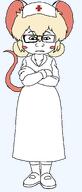 blond closed_mouth clothed ear female front_facing full_body glasses medical mouse neutral nurse nurse_hat nurse_uniform red_cross soyjak subvariant:neutralplier terrible_mouse variant:markiplier_soyjak white_fur yellow_sclera // 672x1568 // 141.8KB