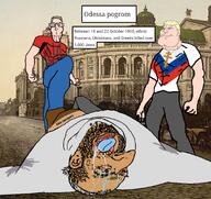 1905 ack ack! aryan blond bloodshot_eyes blue_eyes blue_tongue brown_skin buff christianity crying drool imminent_death irl_background judaism kike murder nas:happy_jewish nas:merchant odessa orthodox_cross pogrom russia spit subvariant:euroaryan subvariant:mexiaryan tkd total_kike_destruction ukraine variant:markiplier_soyjak variant:meximutt white_army yellow_teeth // 1692x1592 // 1.3MB