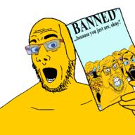 ban glasses hand holding_object janny looking_at_you open_mouth stubble variant:comicjak variant:feraljak variant:markiplier_soyjak variant:tony_soprano_soyjak yellow_skin // 400x400 // 50.9KB