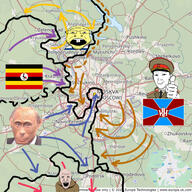 arrow bakhmut bald buck_teeth city clothes communism ear epaulettes finland flag flag:uganda glasses hand hat hat_ornament kolyma kuz map military military_hat military_uniform monkey monkey_putin moscow necktie open_mouth peaked_cap river road russia smile soviet_army_uniform star_(symbol) star_hat_ornament stubble text thumbs_up uganda uniform variant:coinjak variant:el_perro_rabioso variant:kuzjak vladimir_putin white_skin yellow_skin yevgeny_prigozhin // 1620x1620 // 717.7KB