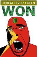 ahegao emerald featured flag:timor-leste gem glasses green green_eyes hair looking_up open_mouth schlog_color_event soyjak soyjak_blog stubble teeth text threat_level_green timor-leste variant:cobson won // 721x1115 // 157.4KB