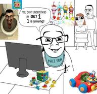 baby brown_hair cocomelon computer father gen_alpha mother skibidi_toilet speech_bubble subvariant:baby_feraljak subvariant:hornyson text toys variant:chudjak variant:cobson variant:feraljak you_don't_understand // 828x797 // 140.2KB
