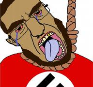 beard beige_skin big_nose caucasus chechen chudclit flag:nazi_germany front golden_tooth hanging mustache rope subvariant:chudjak_front unibrow variant:chudjak yellow_teeth // 653x613 // 223.5KB
