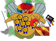 arrow atherosclerosis big_lips big_nose black_lives_matter brap bug clown clown_nose clown_wig dog dog_ear fat flag flag:bear_pride_flag flag:black_lives_matter flag:lgbt_pride_flag flag:transgender_pride_flag fly flying flying_nigger glasses green_pants gynaecomastia holding_object janny mop obese red_arrow red_nose shirtless subvariant:branigger variant:brandon wig wing yellow_skin // 1880x1377 // 1.1MB