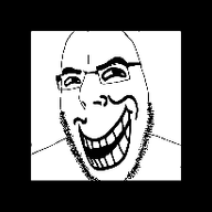 3d 4soyjaks animated black_background cube ear glasses grin looking_at_you open_mouth smile soyjak stubble teeth trollface variant:cobson variant:feraljak variant:impish_soyak_ears variant:soyak // 205x205 // 675.2KB