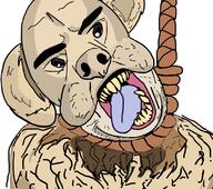 animal artist:romanian_schizo dead discord_dog dog ear fur hanging open_mouth rope sharp_teeth snout soyjak suicide tongue variant:bernd yellow_skin yellow_teeth // 810x719 // 345.6KB