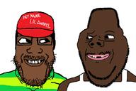 2soyjaks are_you_soying_what_im_soying beetlejuice_(comedian) big_eyes black_skin closed_mouth clothes eyebags glasses green_shirt gums hair lil_darryl mustache red_hat small_head soyjak stubble subvariant:wholesome_soyjak variant:gapejak variant:markiplier_soyjak wife_beater yellow_teeth // 1200x800 // 172.5KB