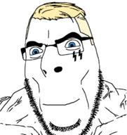 buff closed_mouth glasses hair smile soyjak stubble variant:cobson yellow_hair // 726x770 // 45.5KB