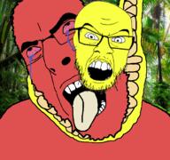2soyjaks angry animal bloodshot_eyes boa calculus_cobsonus crying dead fangs giant_yellow_throated_boa glasses jungle monkey open_mouth red snake soyjak stubble tongue variant:cobson variant:feraljak yellow // 768x719 // 356.2KB