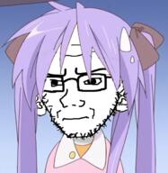 anime closed_mouth concerned ear frown glasses hair hiiragi_kagami lucky_star soyjak stubble variant:soyak // 407x419 // 176.2KB