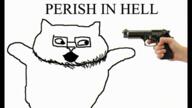 animal animal_abuse animated blood bloodshot_eyes catjak crying ear gem glasses gun hand irl looking_to_the_right open_mouth shooting stubble text variant:catjak white_background white_skin // 426x240 // 43.2KB