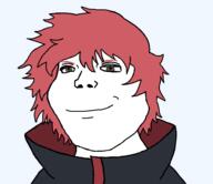 akatsuki akatsuki_uniform anime artist:hellcat brown_eyes cloak closed_mouth clothes eyelids hair naruto_(series) puppet red_hair sasori_(naruto) smile smug soyjak subvariant:shoyta transparent_background variant:gapejak // 948x822 // 13.3KB