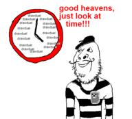 beret clock closed_mouth clothes france glasses grin hat looking_up mime mustache oekaki redraw smile soyduel soyjak stubble text variant:gapejak // 500x453 // 35.5KB